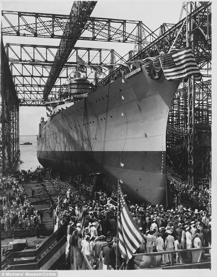 The christening of USS Houston in 1929, in Newport, Virginia - Source: The Daily Mail The christening of USS Houston in 1929, in Newport, Virginia - Source: The Daily Mail